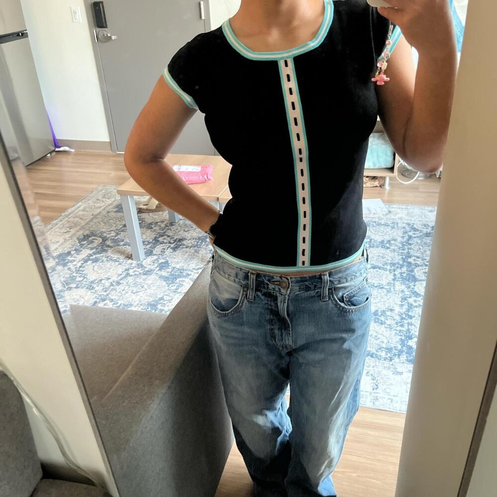 Vintage Sonia Black Accented Top